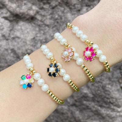 China TRENDY Fashion Zircon Bracelet Colorful Flower Beaded Bracelets With Charms Bead Bracelet 18K Gold for sale