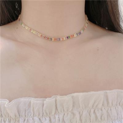 China Hot Selling Zircon Necklace Simple Statement Geometric Cuff Bracelets Adjustable Colorful Zircon Bracelet & Necklace for sale