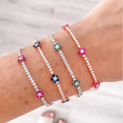 China FASHIONABLE 18K Gold Plated Colorful Zircon Diamond Tennis Bracelet Tennis Chain Bracelets Flower Bracelet for sale