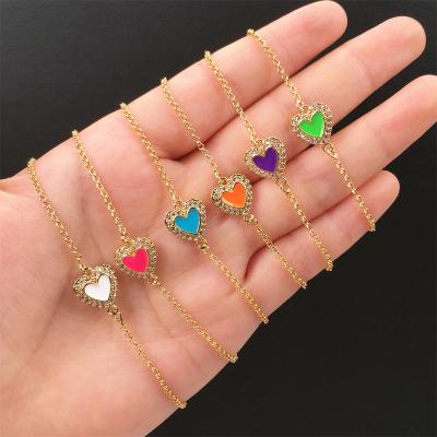 China TRENDY Fashion Colorful Enamel Diamond Heart Charm Bracelet Gold Plated Heart Adjustable Bracelet For Women for sale