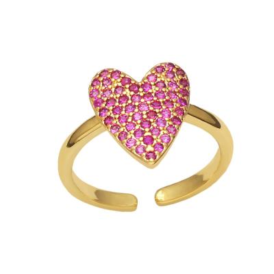 China FASHIONABLE Trendy Zircon Rings Open Women Colored Geometric Zircon Ring Adjustable Gold Plated Heart Ring for sale