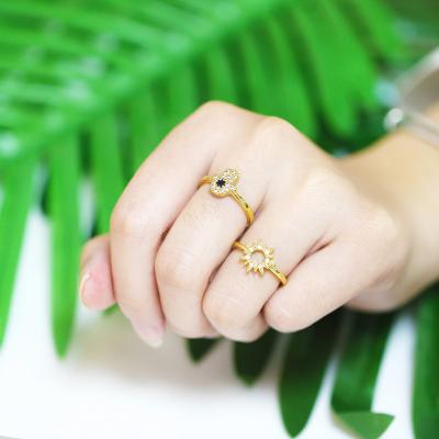 China Trendy Gold Plated Eye Ring Open Hot Sale Adjustable Zircon Ring Fashionable Statement Eye Index Ring for sale