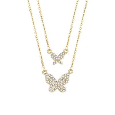 China TRENDY Fashion 18K Gold Plated Double Layered Butterfly Necklaces Women Diamond Butterfly Pendant Necklace For for sale