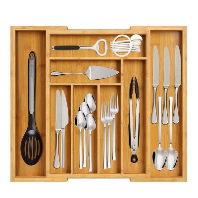 China 100% Sustainable Bamboo Expandable Adjustable Cutlery Organizer Bamboo Drawer for sale