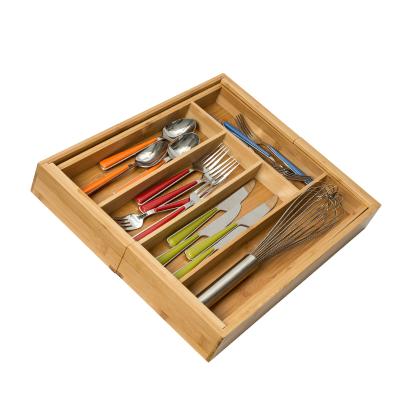 China Wholesale Sustainable Bamboo Expandable Adjustable Cutlery Organizer Expand Bamboo Drawer Organizer for sale