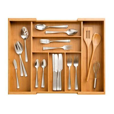 China Sustainable Bamboo Expandable Adjustable Flatware Drawer Cutlery Expandable Bamboo Tray for sale