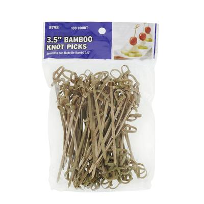 China Disposable And Biodegradable Disposable Cocktail Snacks Fruit Serving Bamboo Deco Knot Picks for sale