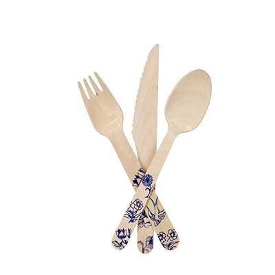 China Disposable Disposable Wooden Cutlery Set Printing Product Wooden Fork Wooden Spoon Wooden Knife for sale