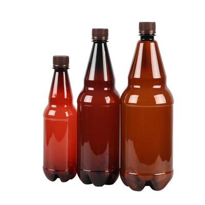 China 1000ml Industrials PET Liquid Wrapped Beer Bottle 1 Liter Empty Plastic Amber Takeout Water Bottle Clear Beverage Liquid Wrapped Bottle for sale