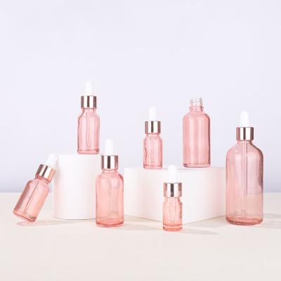 China Personal Care 5 10 15 20 30 50ml 100ml Pink Glass Dropper Bottle Rose Spray Oil Roller Essential Oil Cosmetic Bottles for sale