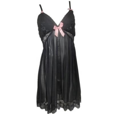 China OEM Ladies Sleepwear Custom Black Transparent QUICK DRY Women's Sexy Embroidery Nightgowns Bow Rose Nightgowns Lingerie for sale