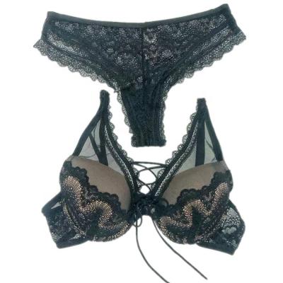 China New 2021 Luxury Elegant Black Breathable Cross Maker Skin Lace Bra Panty Set for sale