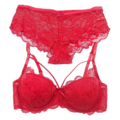 China Breathable Mature Sexy Hot Red Lace Ladies Lingerie Fashion Bra And Panty Set for sale