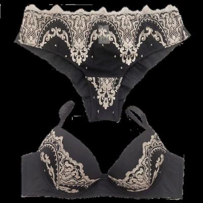 China Breathable Two-Tone Sexy Flower Bra Women's Lingerie Lingerie Embroidery Luxury Black for sale