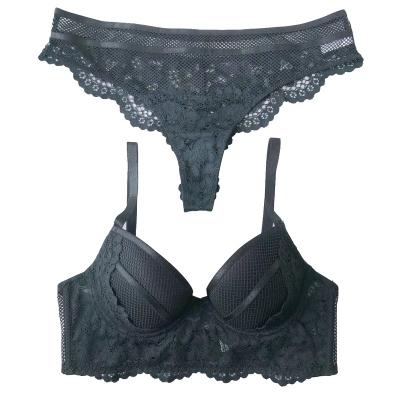 China Breathable Black Women Lingerie Sexy Underwear Bra Panties Set Girls Open Hot Sexy Lace Bra Panties Flower for sale