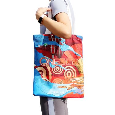 China Free sample full color digitally printed universal canvas tote bag with cotton handles custom printed in your artwork for sale