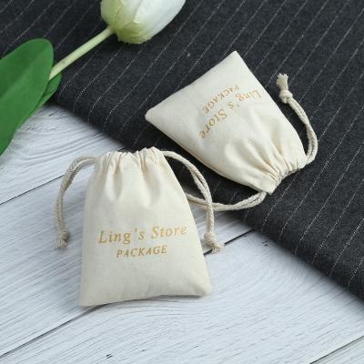 China 2021 Customs Logo Printed Drawstring Cotton Canvas Soft and High Quality Jewelry Bag Small Canvas Gift Jewelry Pouch for sale