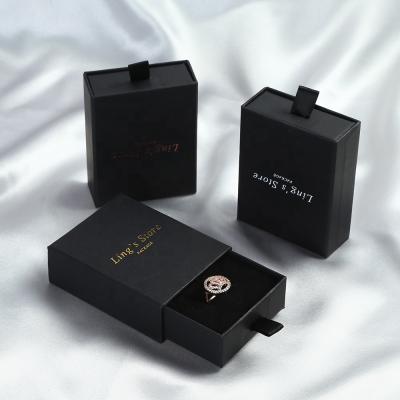 China Custom Design Package Soft and High Quality Thick Black Paper Box Necklace Jewelry Box Ring Earring Bracelet Jewelry Packaging for sale