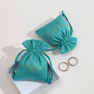 China Custom Made 15x20cm Green Soft and High Quality Jewerly Small Velvet Bag Drawstring Velvet Bag for sale