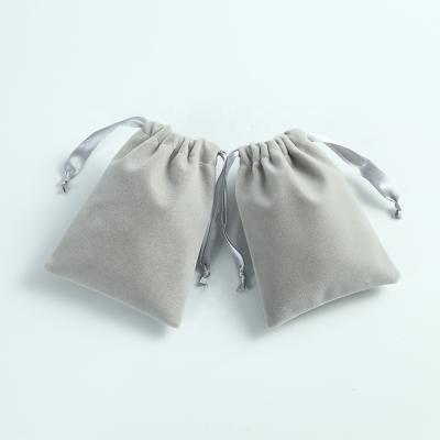 China Wholesale Soft and High Quality Drawstring Bags Gray Velvet Cloth Jewelry Promotion Pouches for sale