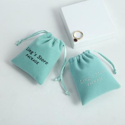 China Luxury Soft And High Quality Jewelery Pouches With Custom Logo Suede Velvet Small Drawstring Bag for sale