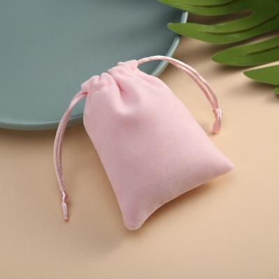 China Wholesale 8x10cm Soft Pink and High Quality Most Popular CosmeticJewelry Drawstring Velvet Pouch Bag Custom Logo Printing for sale