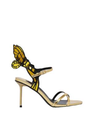 China SIKA 2023 fashion trend stretching women's butterfly decor point detail heeled stiletto sandals, fascinating gold ankle strap sandals for sale