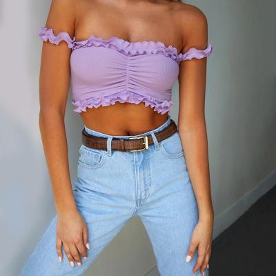 China Fashionable Purple Sweer Women Crop Top Bralette Girls Bralette Bralette Bralette Tops Bralette Trim Tube Top Ruffle Tops for sale