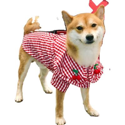 China 2021 Viable Red Fashion Design 3D Cherry Embroidery Pet Plaid Clothes for sale