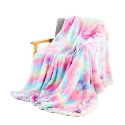 China Anti-Pull Manufacturer Hot Sale Whole Pile Tie Dye Rainbow High Covering Two Layer Super Soft for sale