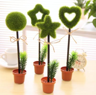 China Creative Green Plant Table Garden Ballpoint Pens Office School Decor Potted Ballpoint Pen For Student Gift for sale