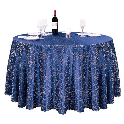 China 132 Inch Cheap High Quality Blue Round Oilproof Jacquard Tablecloth For Wedding Dinner for sale