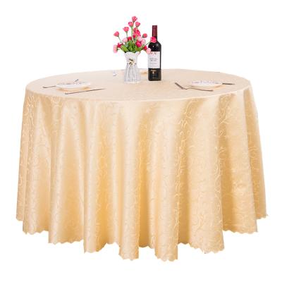 China Oilproof Luxury Jacquard 132 Round Champagne Tablecloth For Wedding Party Dinner for sale