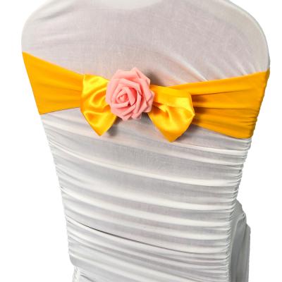 China factory sale yellow satin chair sash washable banquet tiebacks wedding banquet chairs wedding chair sash for sale