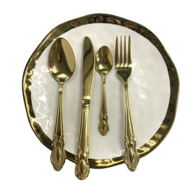 China Sustainable Gold Silverware Set , Flatware Set Stainless Steel Cutlery Mirror Polished Utensil Dinnerware Sets for sale