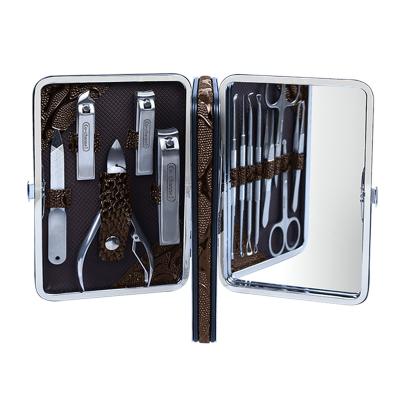 China Manicure Set With Makeup Mirror Custom Logo Product High Quality Manicure Set Stainless Steel Nail Clippers Cutter Set Dead Skin Nippers Grooming Kit for sale