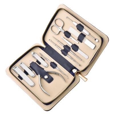 China Manicure Support Custom Logo Manicure Set 11 In 1 Professional Pedicure Set Nail Scissors Grooming Kit With Leather Travel Case Gift for sale