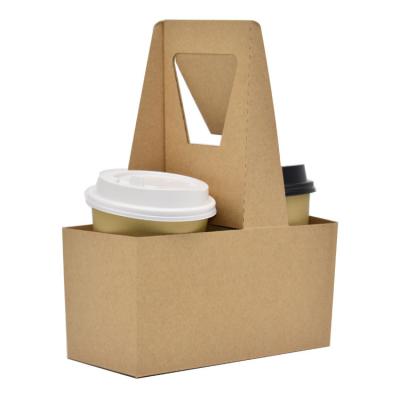 China Recyclable Disposable Kraft Paper Coffee Cup Holder Takeaway Drinks Drinking Coffee Milk Tea Packaging for sale