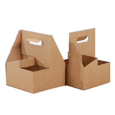 China Recyclable Custom Logo Printed Disposable Paper Cup Holder Take Away Kraft Paper Cup Holder for sale