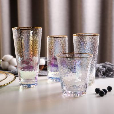 China Luxury Lead Free Creative Gold Rim Crystal Transparent Glass Inlay Gold Color Edge Clear Glass Cup for sale