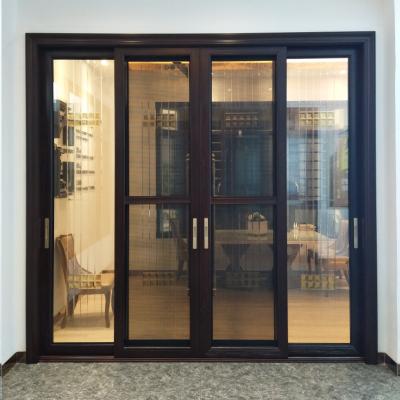 China Modern Modern Aluminum Double Tempered Glass Sliding Door With Mosquito Net for sale