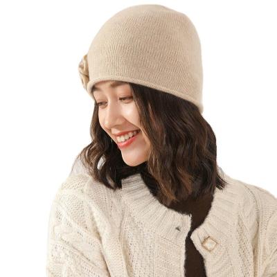 China 2021 COMMON NEW COMMON Winter Knit Flower Hat Hot Pink Beanies For Women for sale