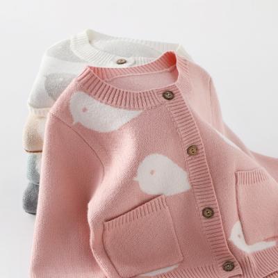 China Anti Wrinkle Manufacturer Custom Children Crew neck knitted cardigan button opening sweater with birds pattern for sale