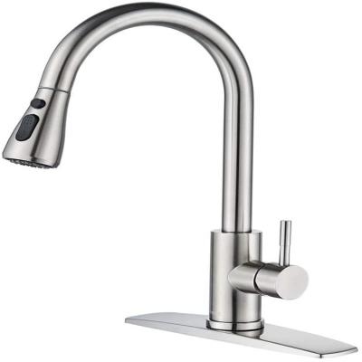 China EVA Kitchen Modern Stainless Steel Pull Down Sprayer Brushed Nickel High Arc Single Handle Sink Faucet With Deck Panel for sale