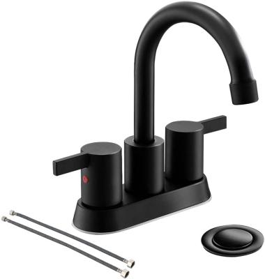 China EVA Sanitary Metered Faucets Care Copper Auto Drain Double Handle Center Inlaid Matte Black Lead Free Bathroom Faucet for sale