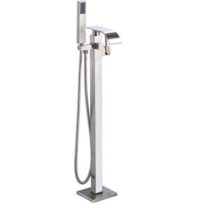 China With Free Standing EVA Brushed Nickel Sliding Bar Single Handle Bathtub Floor Mounted Bathroom Faucet With ABS Shower Hand Held Faucet for sale