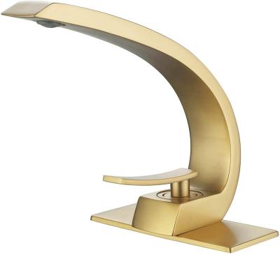 China Metered Faucets EVA Modern Style Unique Design Brushed Gold 1 Hole Single Handle Bathroom Sink Faucet for sale