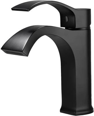 China Modern Single Handle Faucets EVA Metered Brass Construction With Matte Black Waterfall Spout Bathroom Basin Faucet for sale