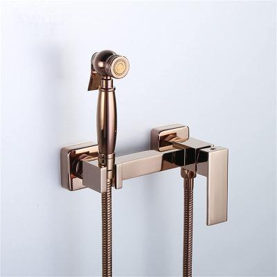 China 2021hot sale Modern EVA Bidet Sprayer Pure Brass Rose Gold Handheld Hot and Cold Bidet Faucet for sale