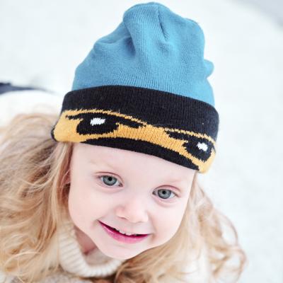 China Picture baby beanies 2021 winter baby knitted hats with blue jacquard eyes kids hat beanie for sale